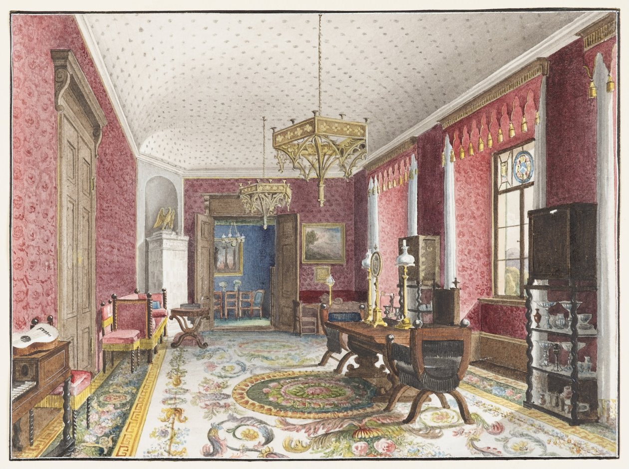 Punainen huone, Schloss Fischbach, n. 1846 tekijältä Friedrich Wilhelm Klose