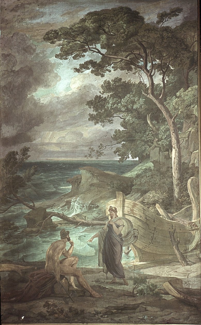 Odysseuksen saapuminen nymfi Calypson luo, kohtauksia Odysseiasta tekijältä Friedrich the Elder Preller