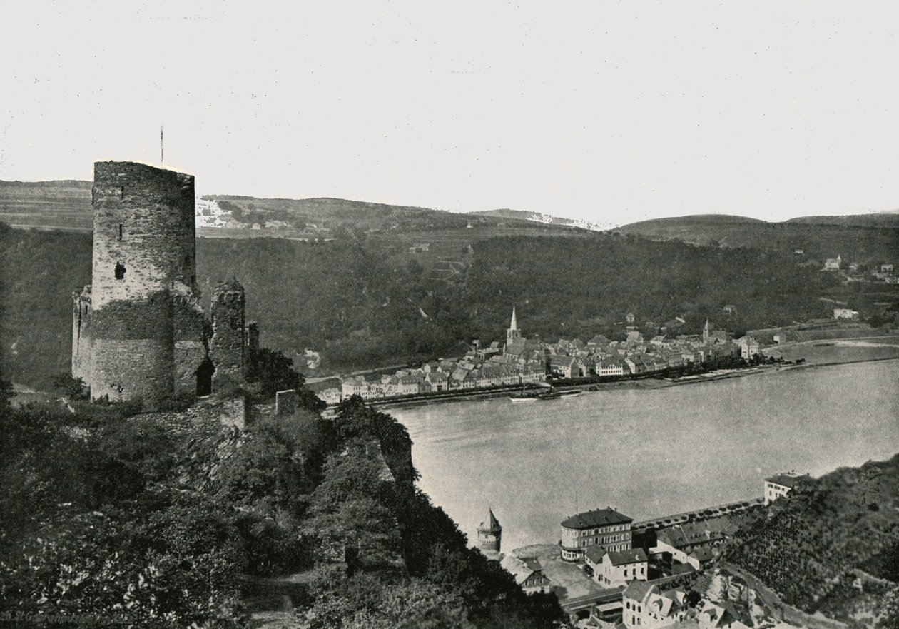 Katz, josta on näkymät Reinille, St Goarshausen, Saksa, 1895. tekijältä Frith and Co