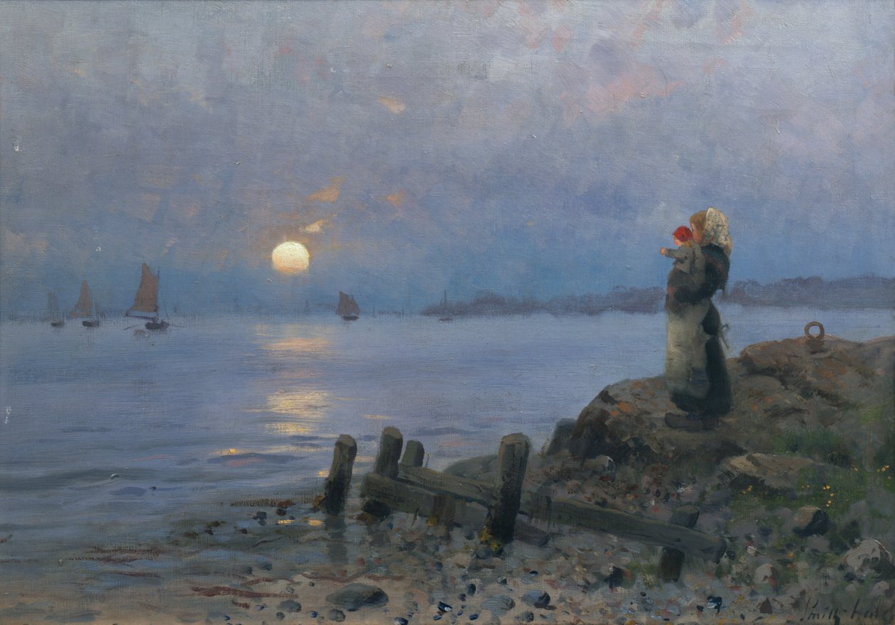 Nainen ja lapsi rannalla tekijältä Frithjof Smith-Hald