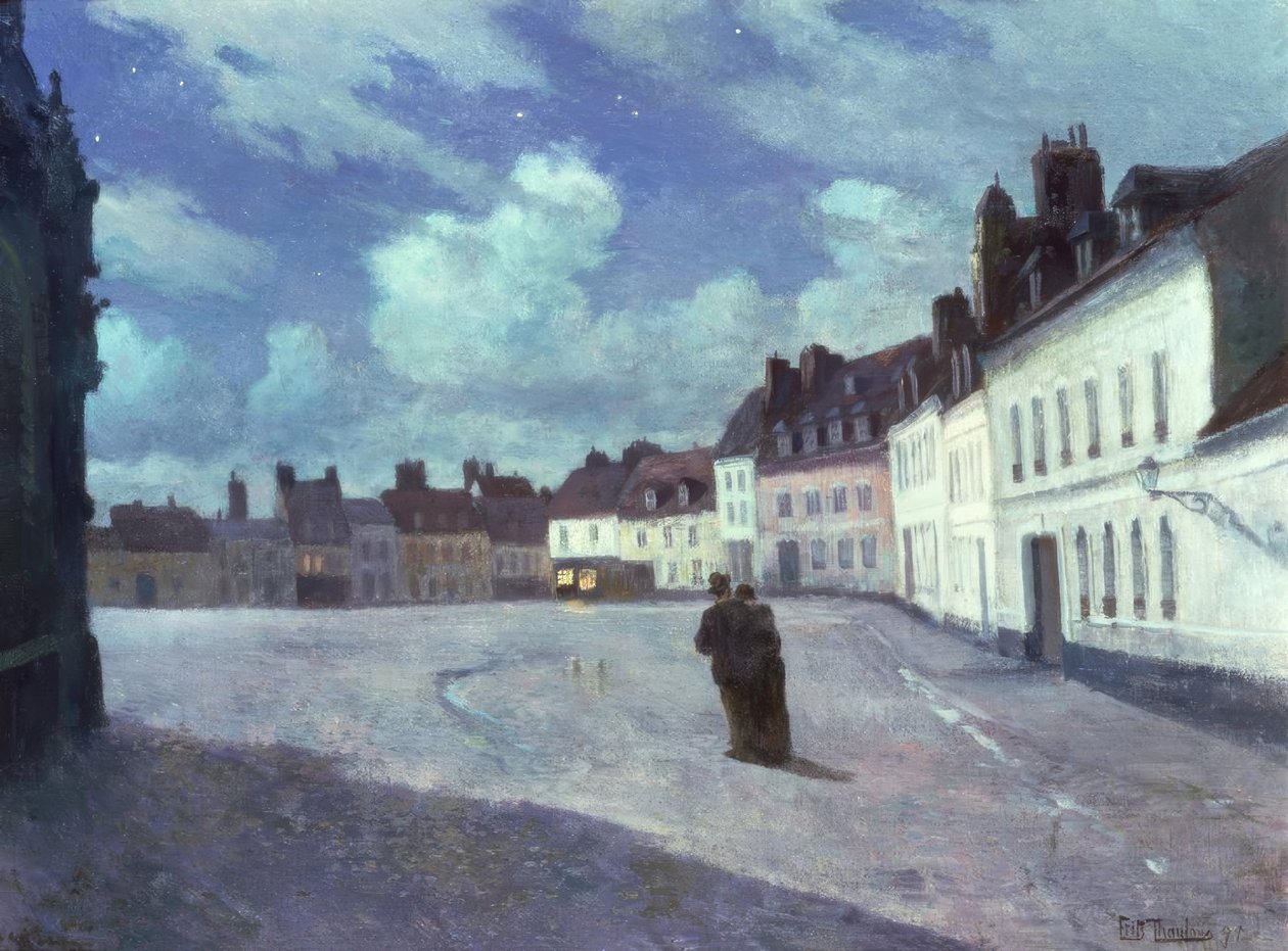 Platz in einer Stadt bei Nacht tekijältä Fritz Thaulow
