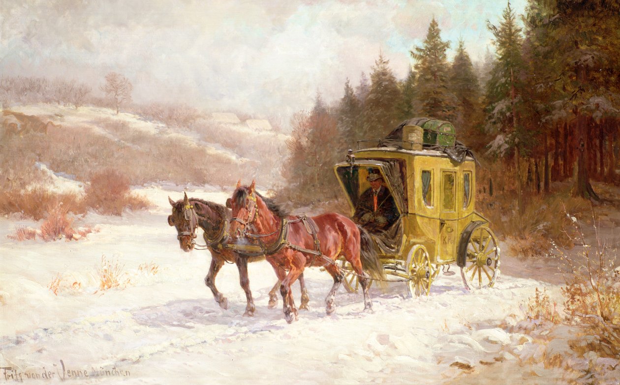 Postivalmentaja lumessa tekijältä Fritz van der Venne