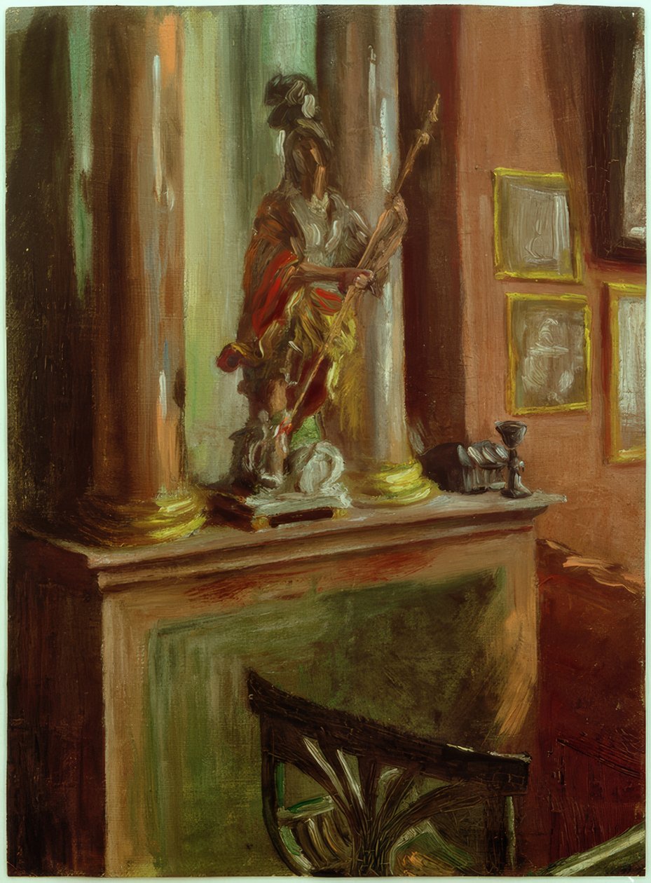 Atelierszene mit einer barocken Statuette des Heiligen Georg tekijältä Fritz von Uhde