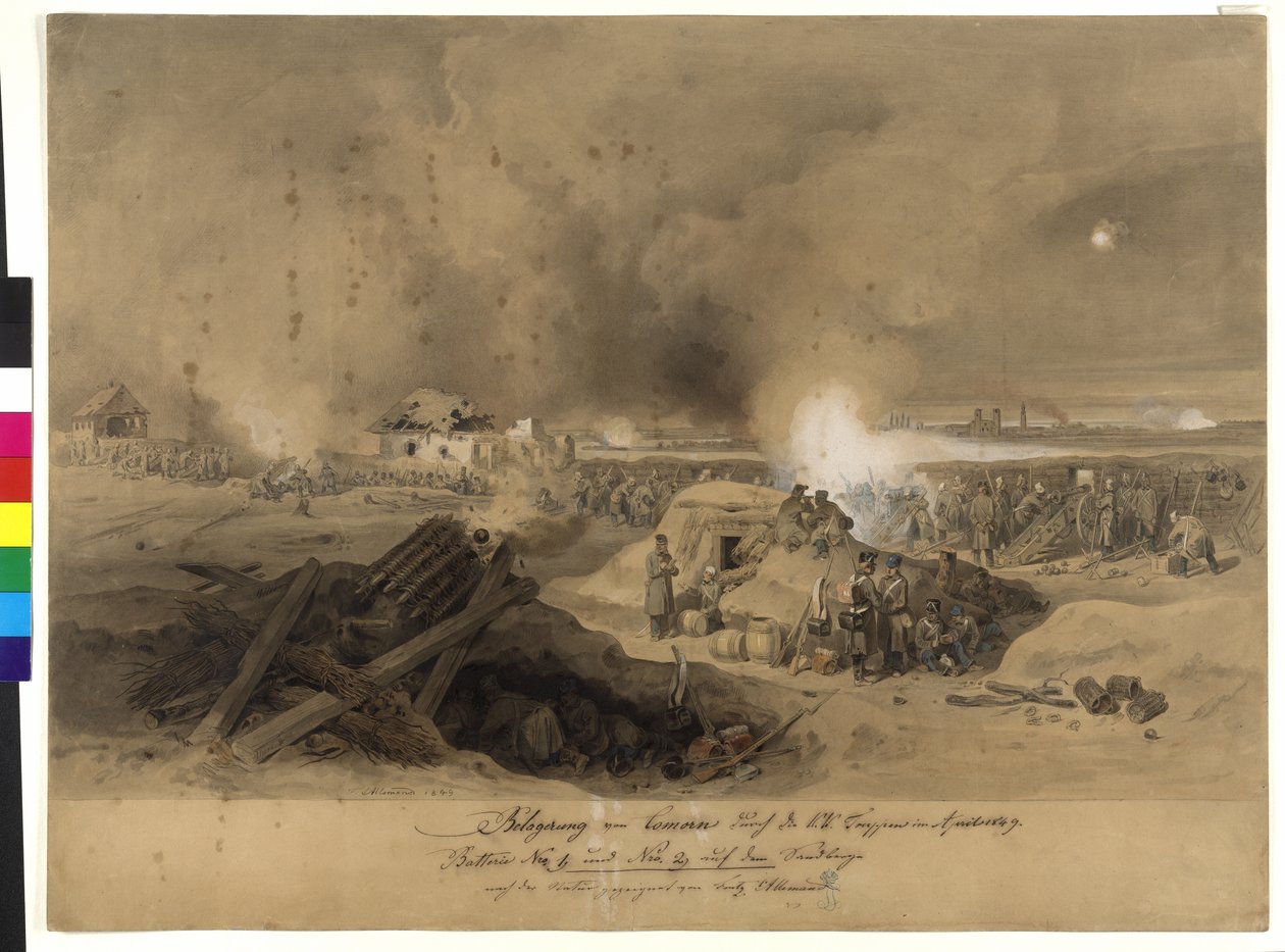 Komornin piiritys huhtikuussa 1849 (akvarelli paperille). tekijältä Fritz L