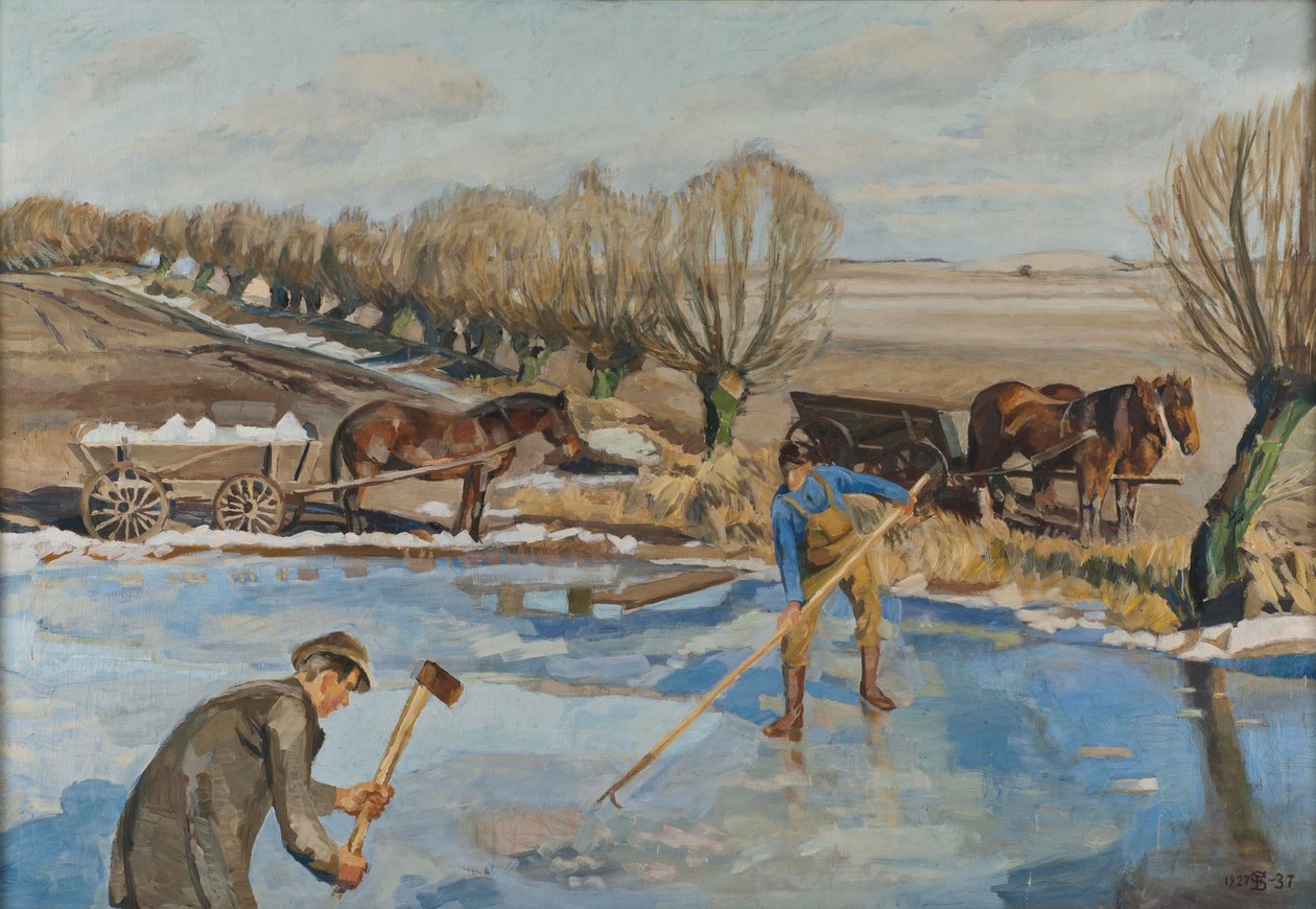Talonpojat hakevat jäätä, 1927 tekijältä Fritz Syberg
