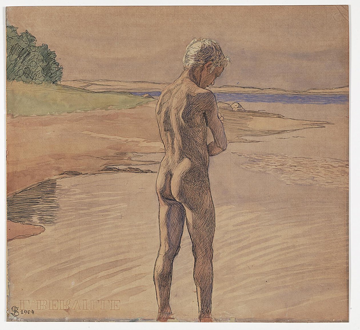 Hänen seisoo vedessä. Fyns Hovedin aihe tekijältä Fritz Syberg