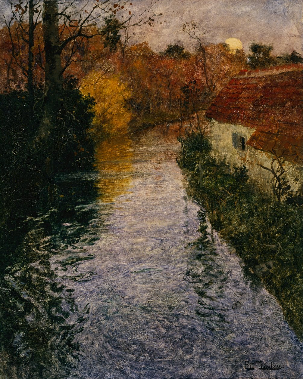 Jokimaisema mökillä syksyllä (öljy kankaalle) tekijältä Fritz Thaulow