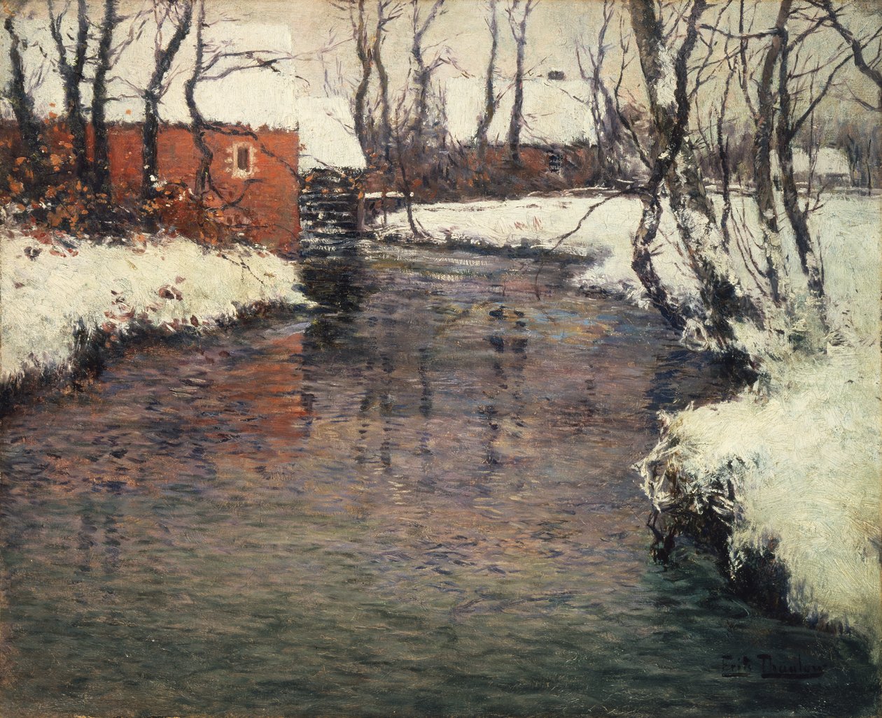 Talvi jokimaisema (öljy kankaalle) tekijältä Fritz Thaulow