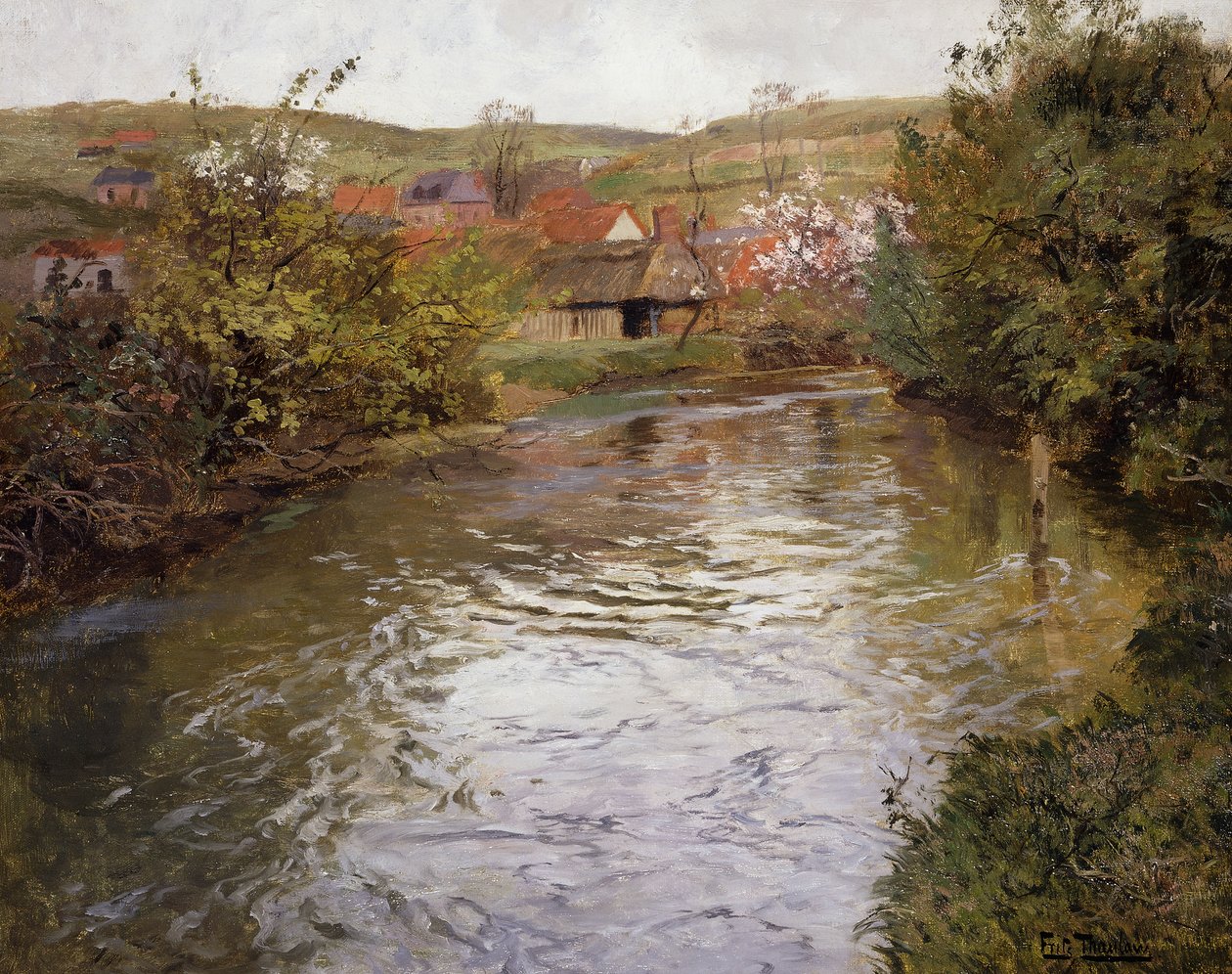 Maatalot puron rannalla, tekijältä Frits Thaulow