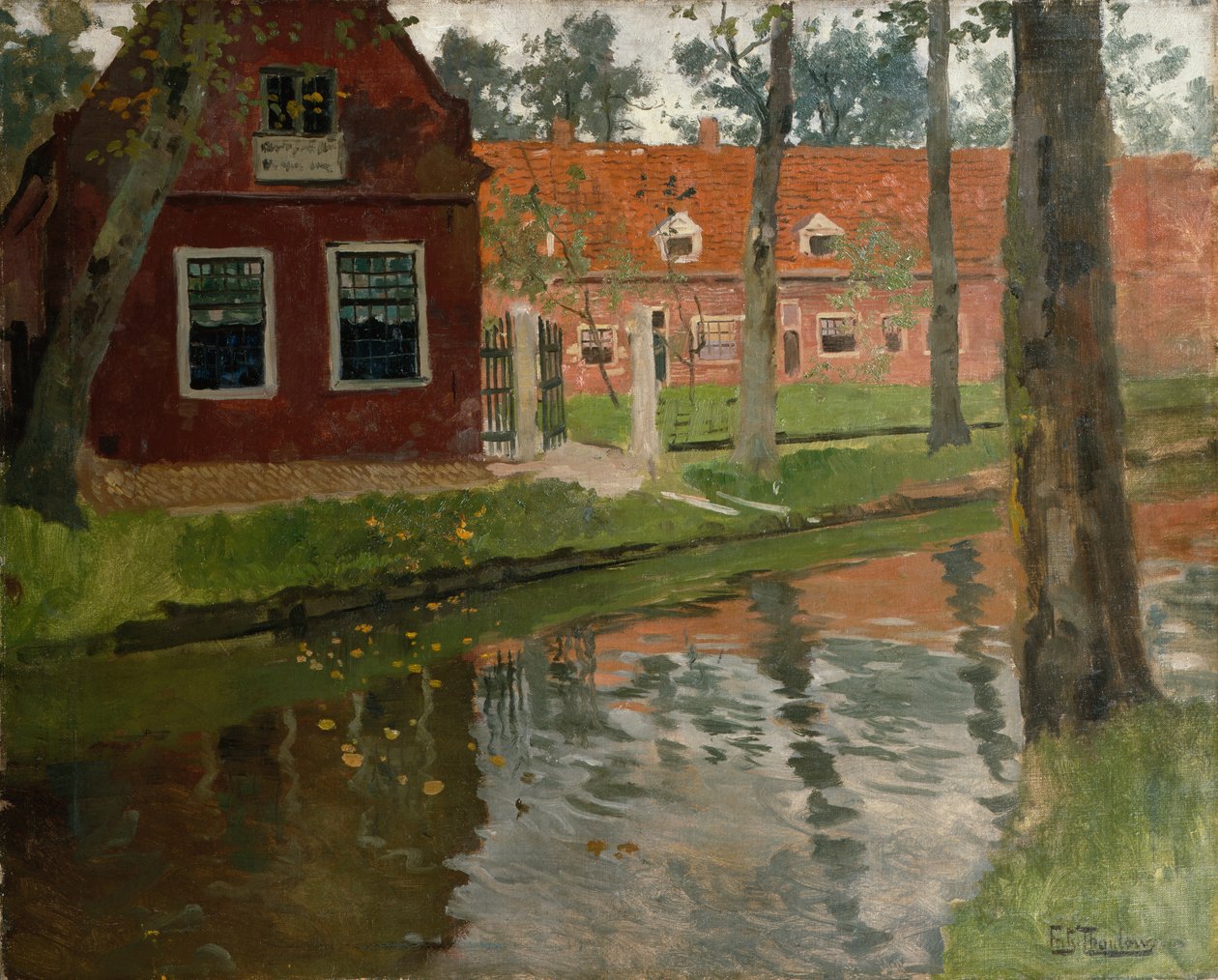 Vollendamista, punainen talo, vesi tekijältä Fritz Thaulow