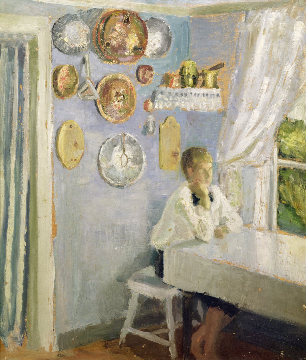 Harald aamiaispöydässä, n.1900 (öljy paneelille) tekijältä Fritz Thaulow