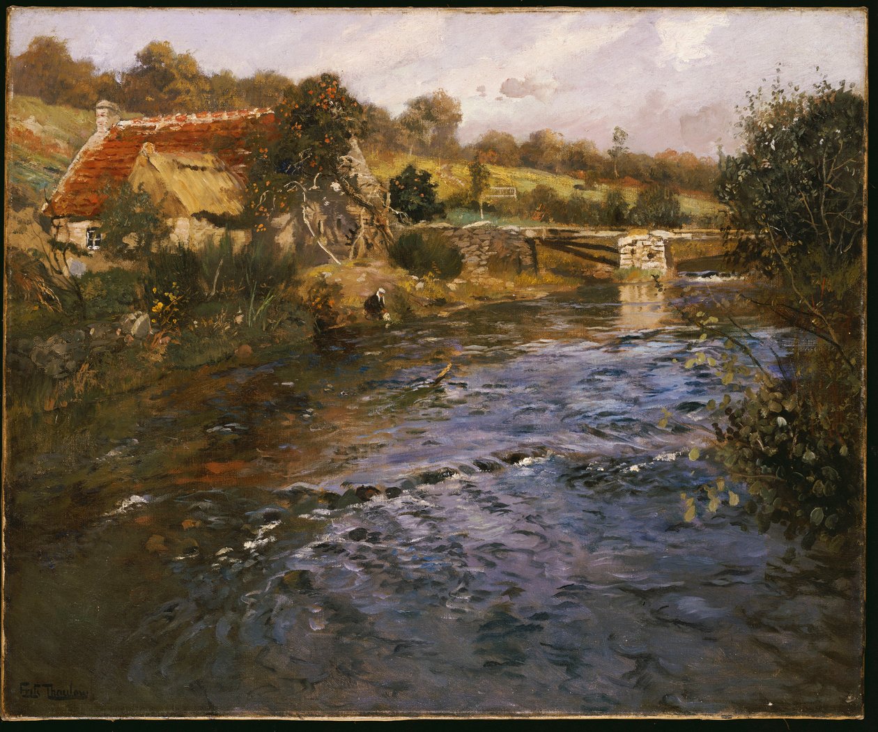 Jokimaisema pesurin kanssa tekijältä Frits Thaulow