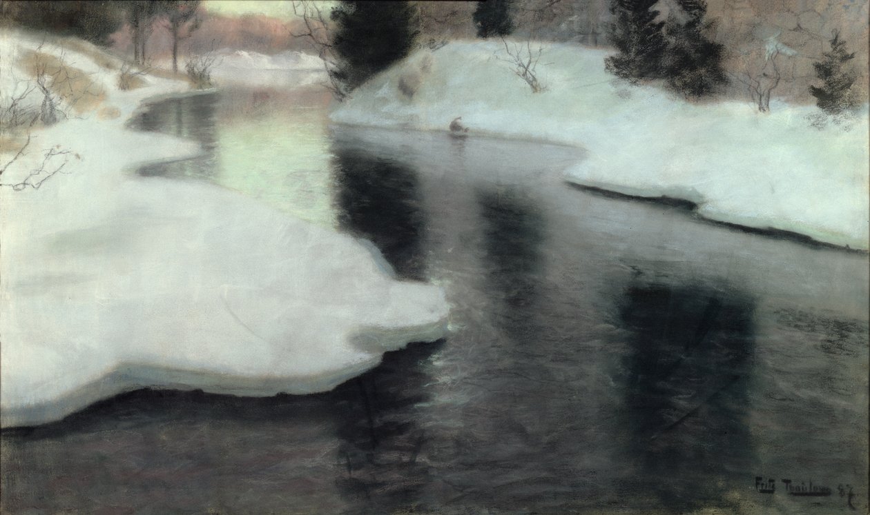 Jään sulaminen: Lysaker-joki, 1887 tekijältä Frits Thaulow