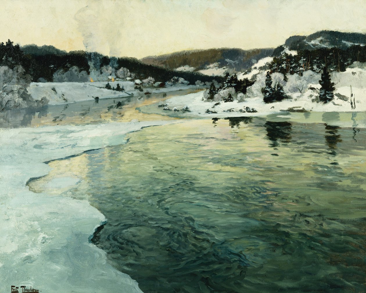 Talvi Mesna-joella lähellä Lillehammeria, n. 1905-06 tekijältä Frits Thaulow