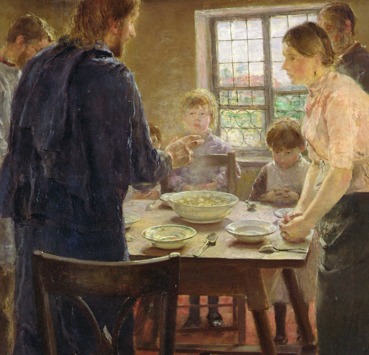 Kristus talonpoikien kanssa (yksityiskohta), n. 1887-88 (öljy paneelille) tekijältä Fritz von Uhde