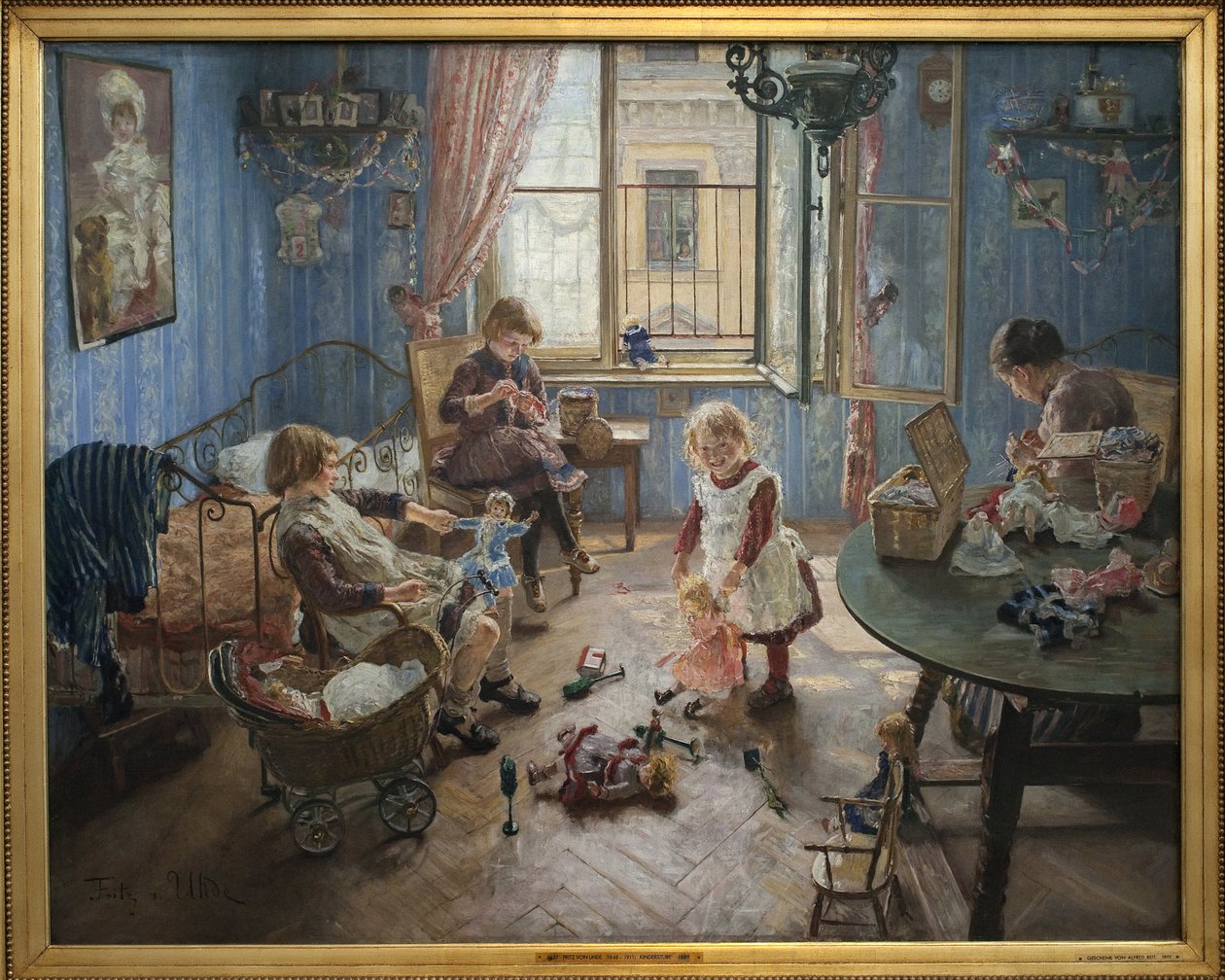 päiväkoti. Fritz von Uhden (1848-1911) maalaus öljy kankaalle tekijältä Fritz von Uhde
