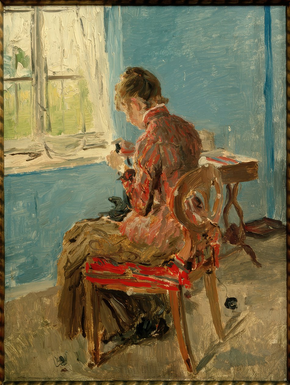 Ompelija ikkunalla tekijältä Fritz von Uhde