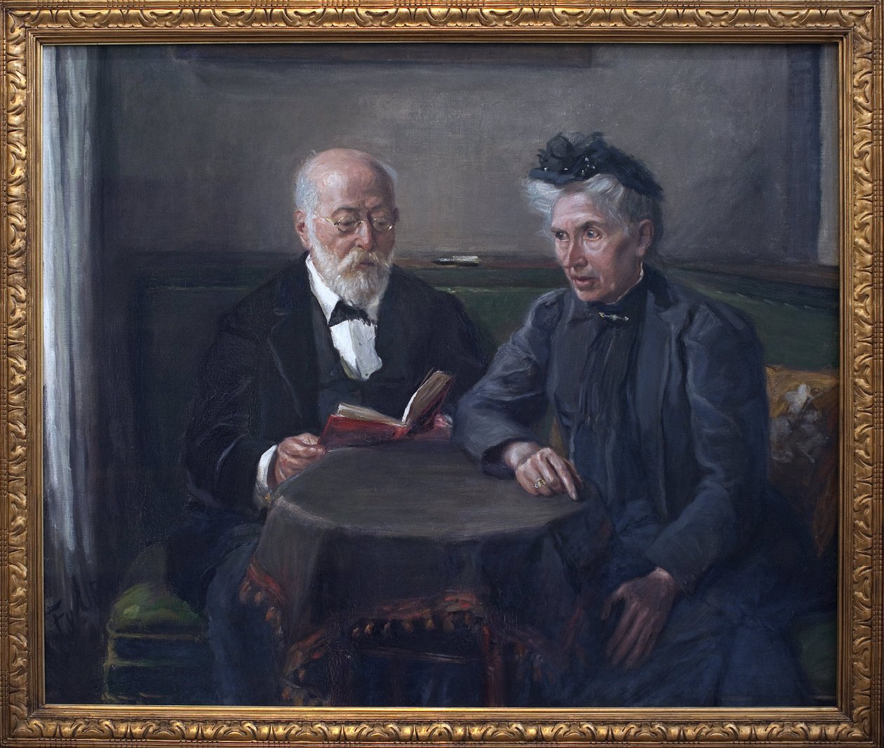 Senaattori Gustav Hertz ja hänen vaimonsa. Fritz von Uhden (1848-1911) maalaus öljy kankaalle tekijältä Fritz von Uhde