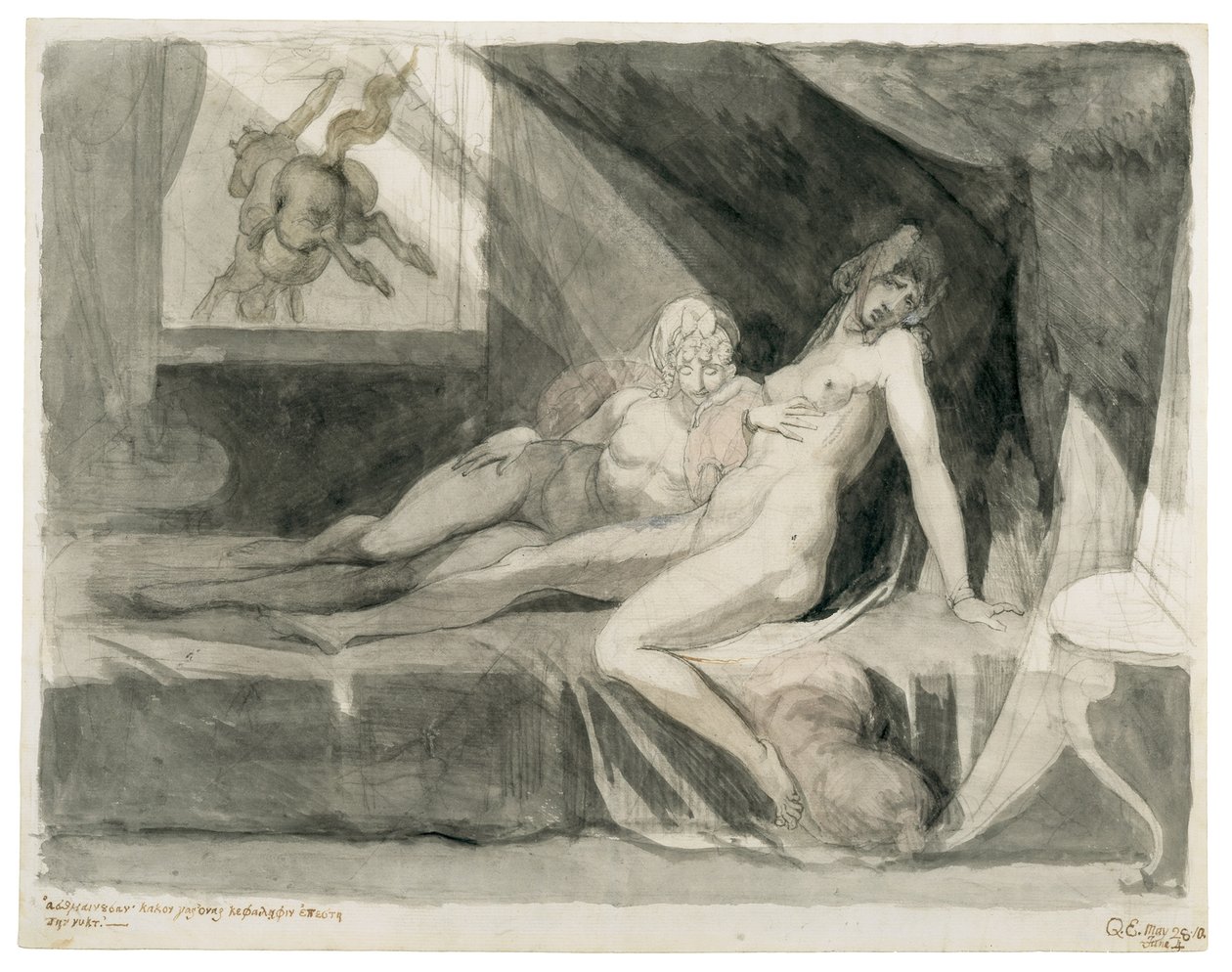 Alp poistuu kahden nukkuvan naisen sänkykammiosta, 1810. tekijältä Füssli