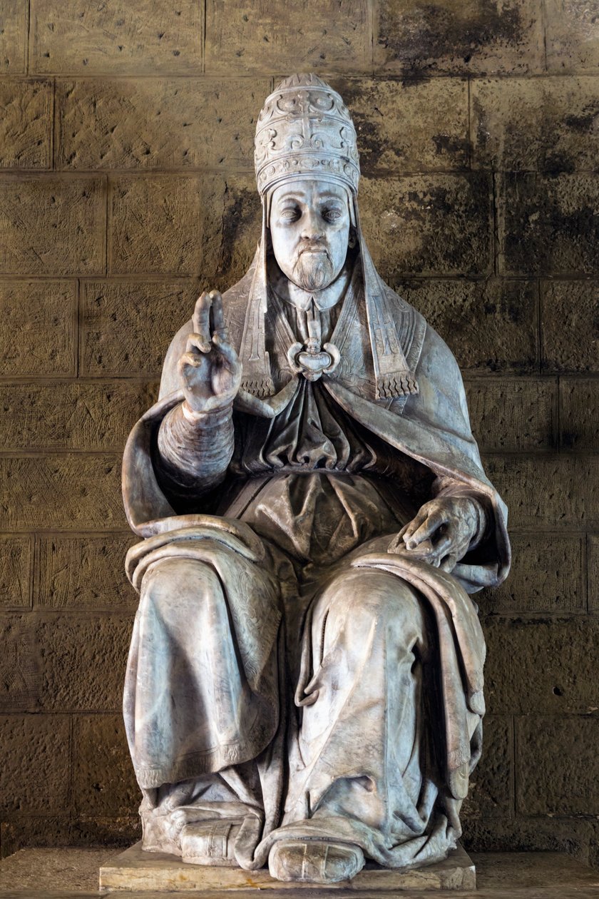 Kuvanveistäjä Fulvio Signorinin paavi Julius III:n patsas Chigi Saracinin palatsissa, Siena, Sienan maakunta, Toscana, Italia (kuva) tekijältä Fulvio Signorini