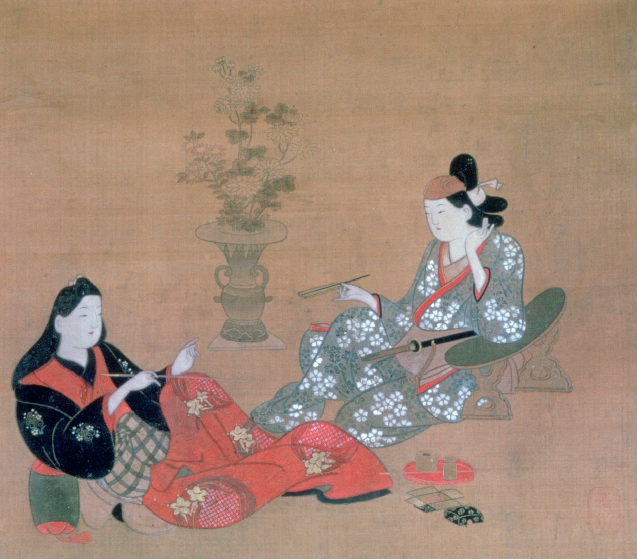 "Courtesan Entertaining an Actor", c1695 tekijältä Furuyama Moroshige