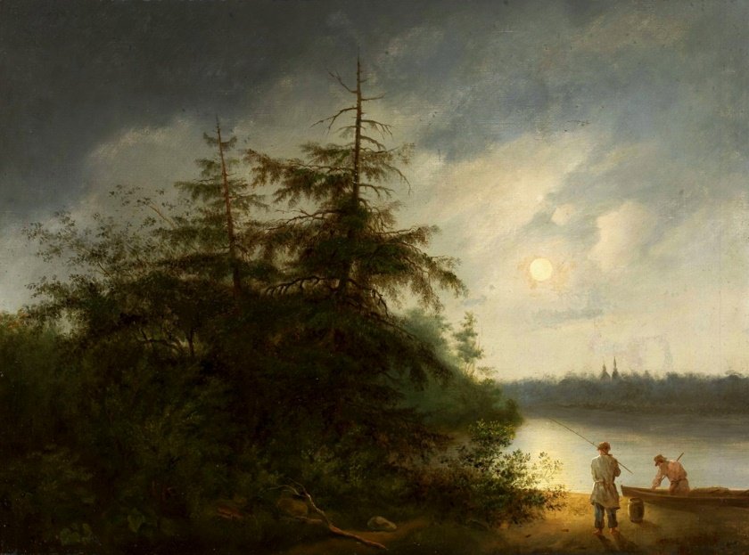 Yömaisema kalastajien kanssa. tekijältä Fyodor Alekseyev