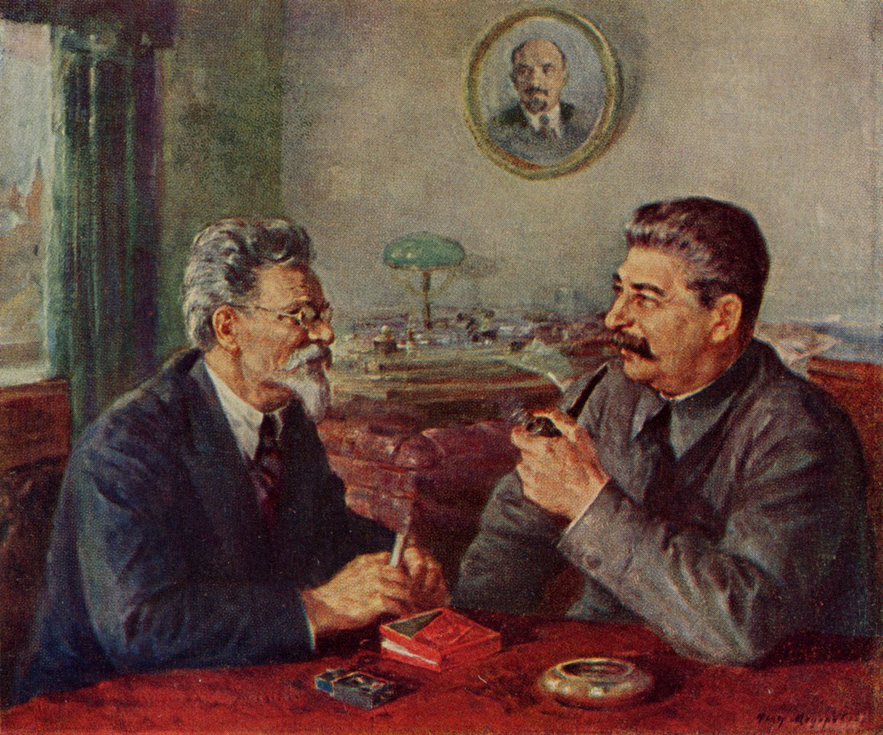 Josif Stalin (1879-1953)  Mihail Ivanovits Kalinin (1875-1946). tekijältä Fyodor Alexandrovich Modorov
