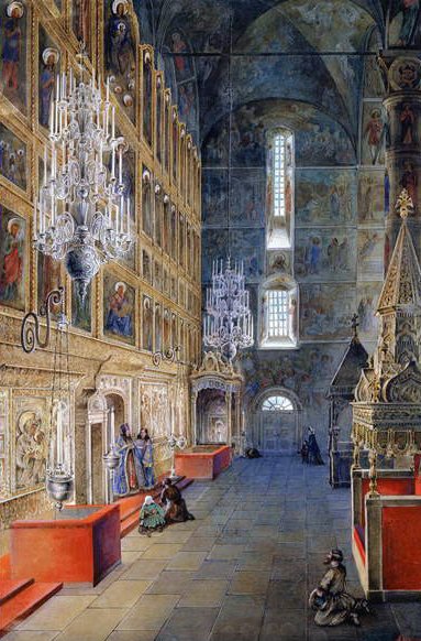 Moskovan Kremlin taivaaseenastumisen katedraalin sisustus, 1819 tekijältä Fyodor Alexeyev
