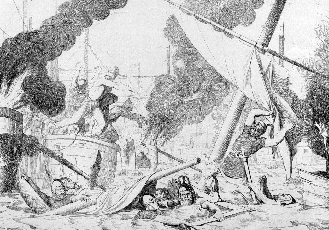 Kreikan tulipalo Konstantinopolin piirityksen aikana, ennen vuotta 1839 tekijältä Fyodor Antonovich Bruni