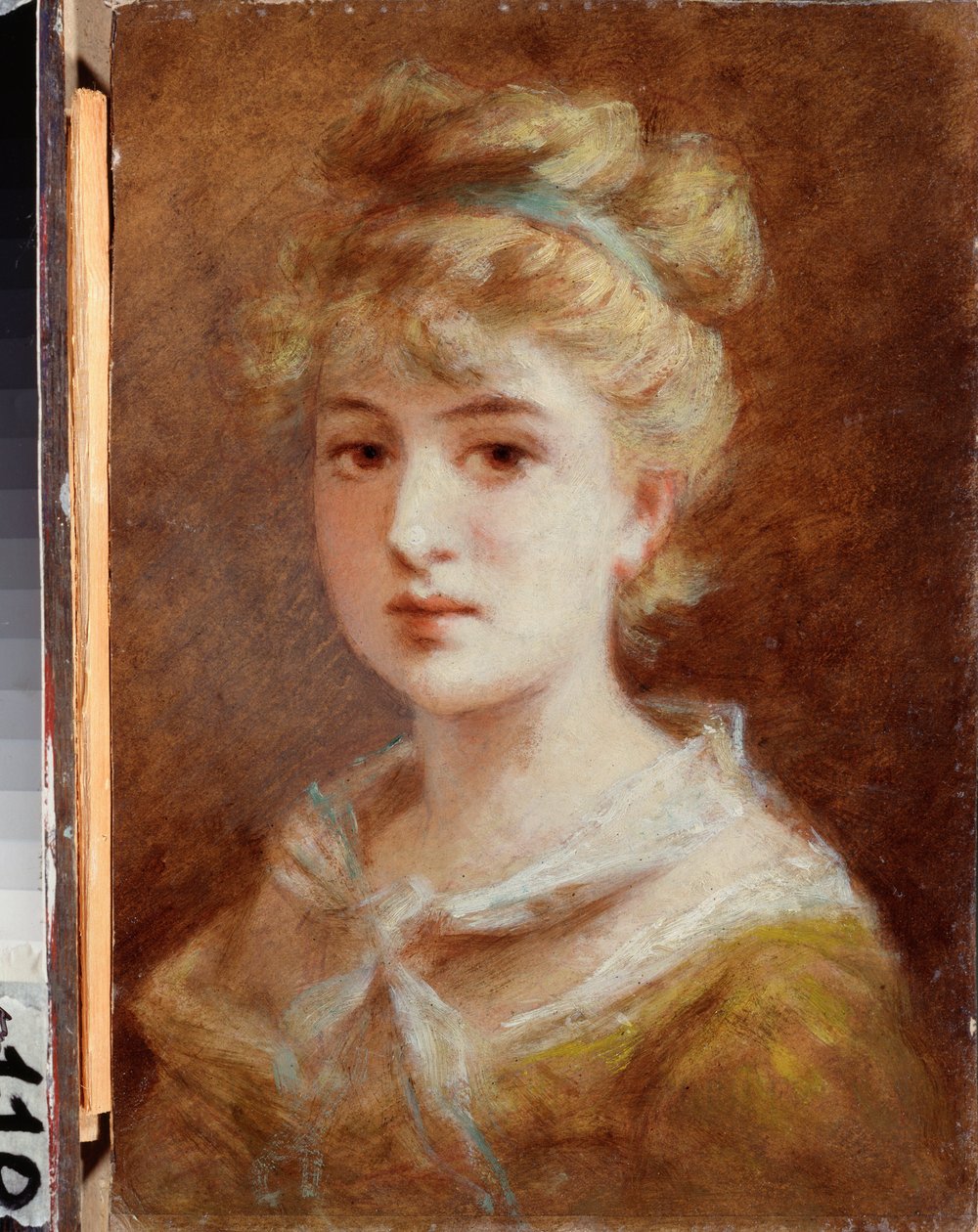 Une femme parisienne (Pariisilainen nainen) - Fjodor Petrovitš Tšumakovin (Tšuumakov) (1823-1911) maalaus, öljy kankaalle, venäläistä taidetta 1800-luvun loppu - 1900-luvun alku, modernismi - M Tuganovin taidemuseo Pohjois-Ossetiasta, Vladikavkaz (Venäjä)  tekijältä Fyodor Petrovich Tchumakov