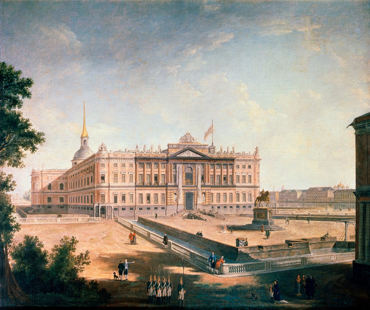 Näkymä Mikaelin palatsille ja Connetable-aukiolle, Pietari, c1800 tekijältä Fyodor Yakovlevich Alexeev
