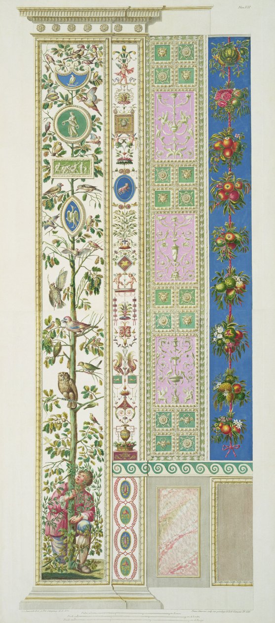 Paneeli Raphael Loggiasta Vatikaanista, "Delle Loggie di Rafaele nel Vaticano", kaiverrus Giovanni Ottaviani (n. 1735-1808), julkaistu n. 1772-77 (käsinvärinen kaiverrus) tekijältä G. and Camporesi, P. Savorelli