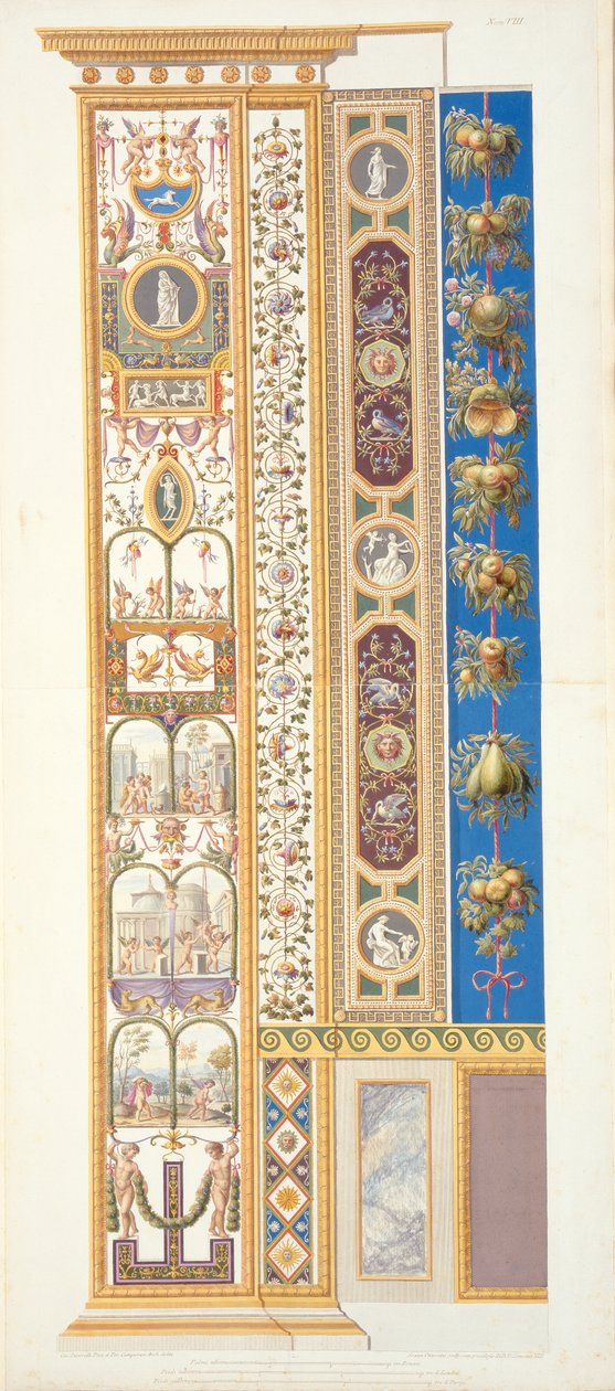 Paneeli Raphael Loggiasta Vatikaanista, "Delle Loggie di Rafaele nel Vaticano", kaiverrus Giovanni Ottaviani (n. 1735-1808), julkaistu n. 1772-77 (käsinvärinen kaiverrus) tekijältä G. and Camporesi, P. Savorelli