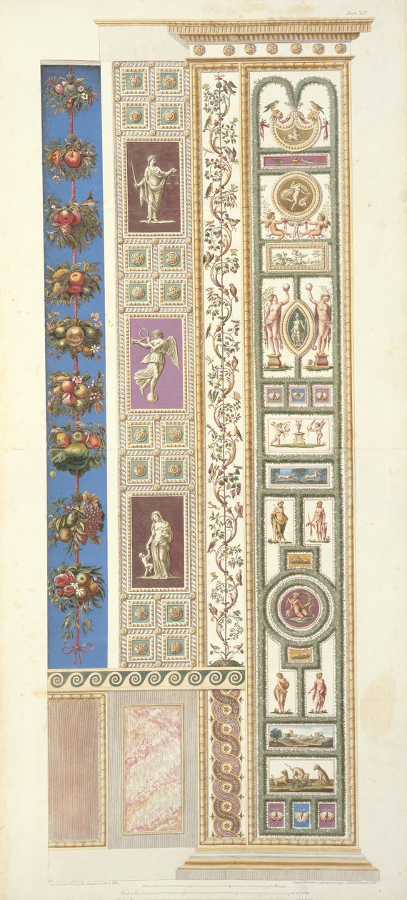 Paneeli Raphael Loggiasta Vatikaanista, "Delle Loggie di Rafaele nel Vaticano", kaiverrus Giovanni Ottaviani (n. 1735-1808), julkaistu n. 1772-77 (käsinvärinen kaiverrus) tekijältä G. and Camporesi, P. Savorelli