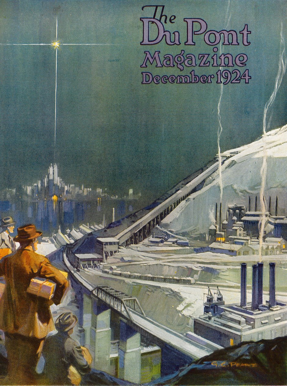 Räjähteiden suunnittelua, "DuPont Magazine" -lehden etukansi, joulukuu 1924 tekijältä G. C. Pearce