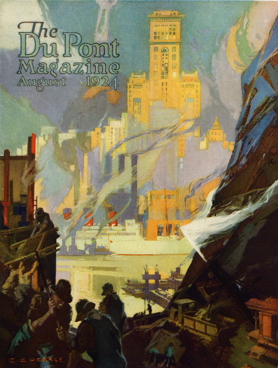 Uuden kaivoksen avaaminen Illinoisissa, "DuPont Magazine" -lehden etukansi, elokuu 1924 tekijältä G. C. Pearce