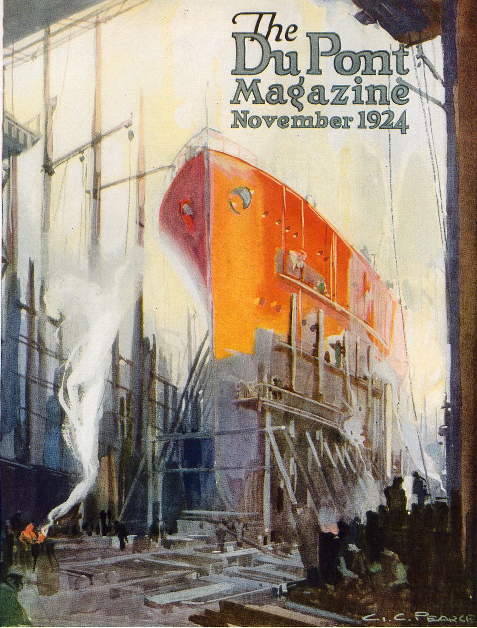 Laivan rakentaminen, "DuPont Magazine" -lehden etukansi, marraskuu 1924 tekijältä G. C. Pearce