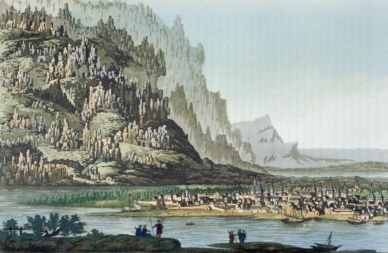 Jakutskin kaupunki, kuvitus Jules Ferrarion teoksesta "Le Costume Ancien ou Moderne", julkaistu Milanossa n. 1830 (värikaiverrus) tekijältä G. Castellini