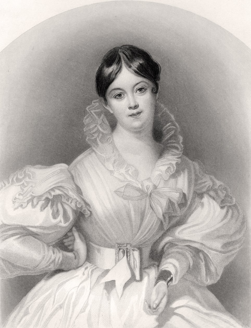 Letitia Elizabeth Landon, kaiverrettu J. Thompson, "The National Portrait Gallery, Volume IV", julkaistu noin 1820 tekijältä G. Machse
