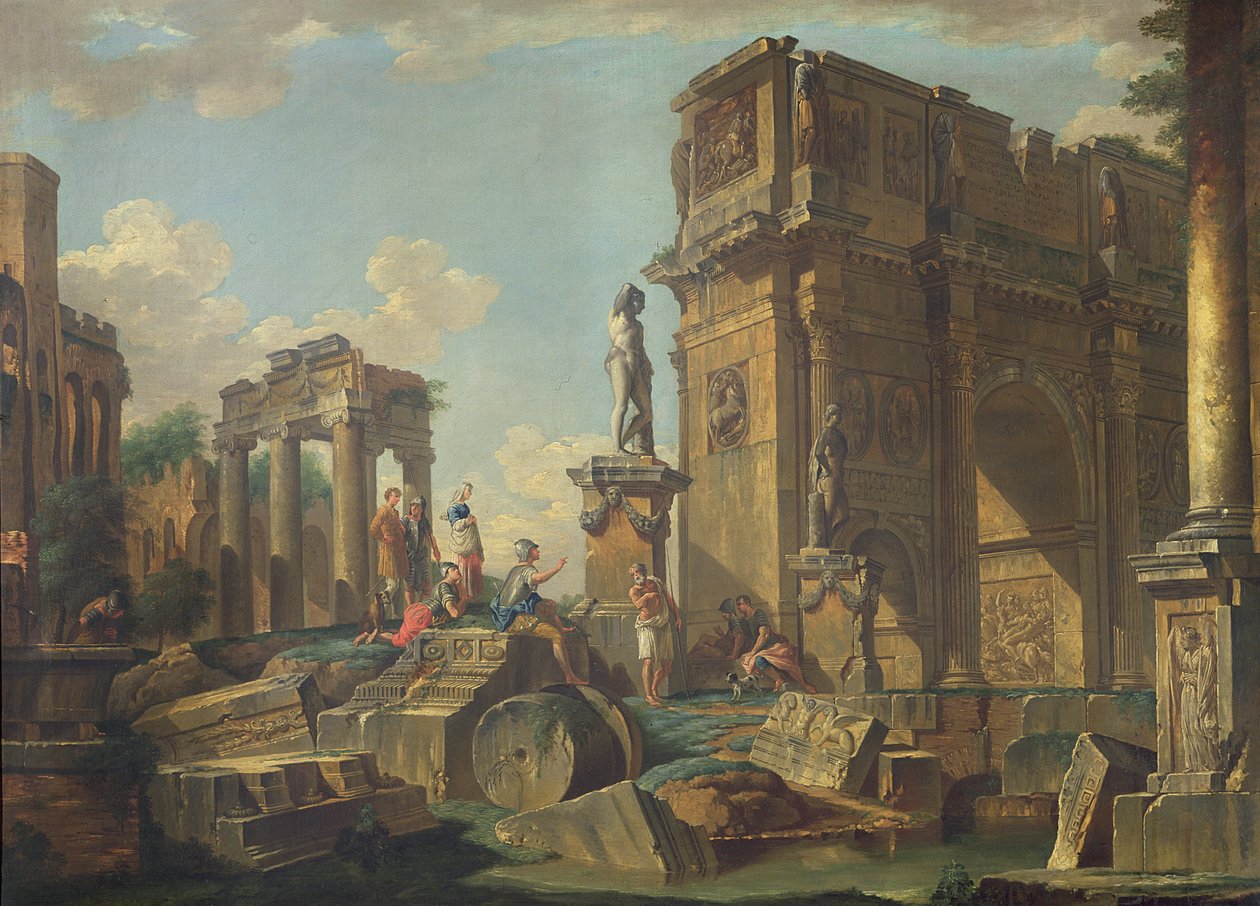 Arkkitehtoninen Capriccio Konstantinuksen kaaren kanssa tekijältä Giovanni Paolo Pannini