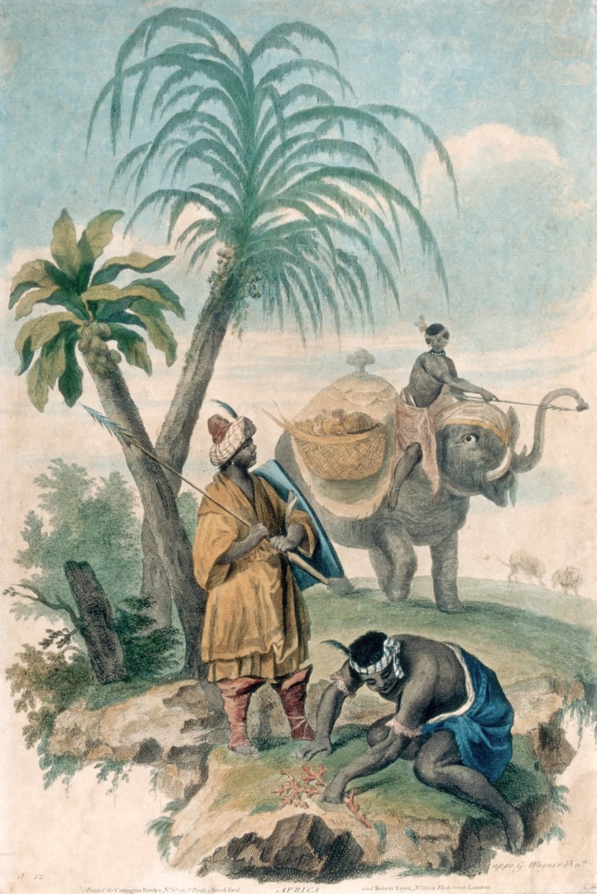 Afrikka, julkaistu n. 1790 (etsaus kaiverruksella) tekijältä G. Wagner