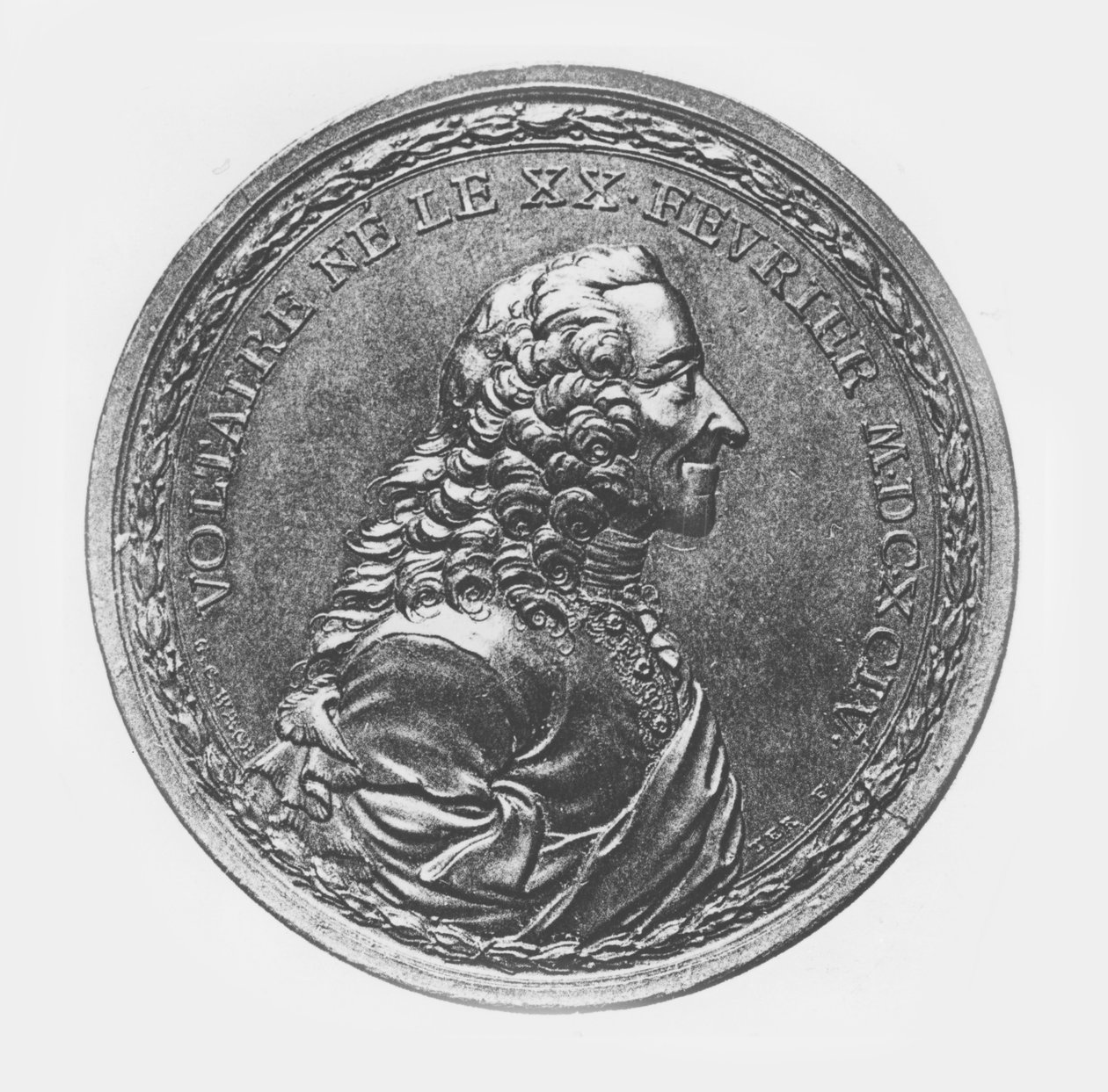 Voltairen medaljonki, noin 1770 tekijältä G.C. Wachter