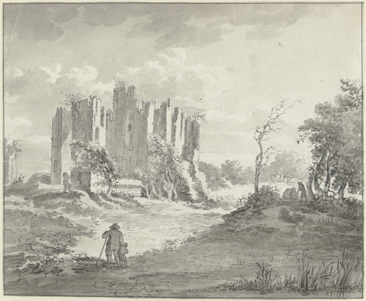 Maisema raunioilla ja joidenkin maanviljelijöiden kanssa tekijältä G.F. Buijs (possibly)