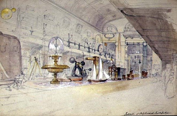 Regent Street Polytechnicin sisustus, n. 1847 (akvarelli paperille) tekijältä G.F. Sargent