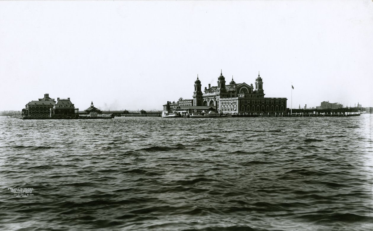 Ellis Island, New Yorkin satama, 1903 tekijältä G.P. Hall und Sohn