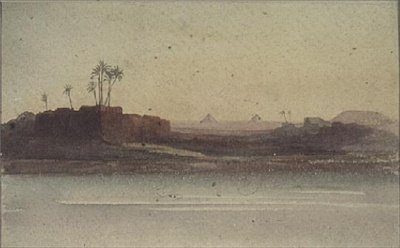 Ensimmäinen näkymä pyramideista Niililtä lähellä Kairoa tekijältä G.S. Cautley