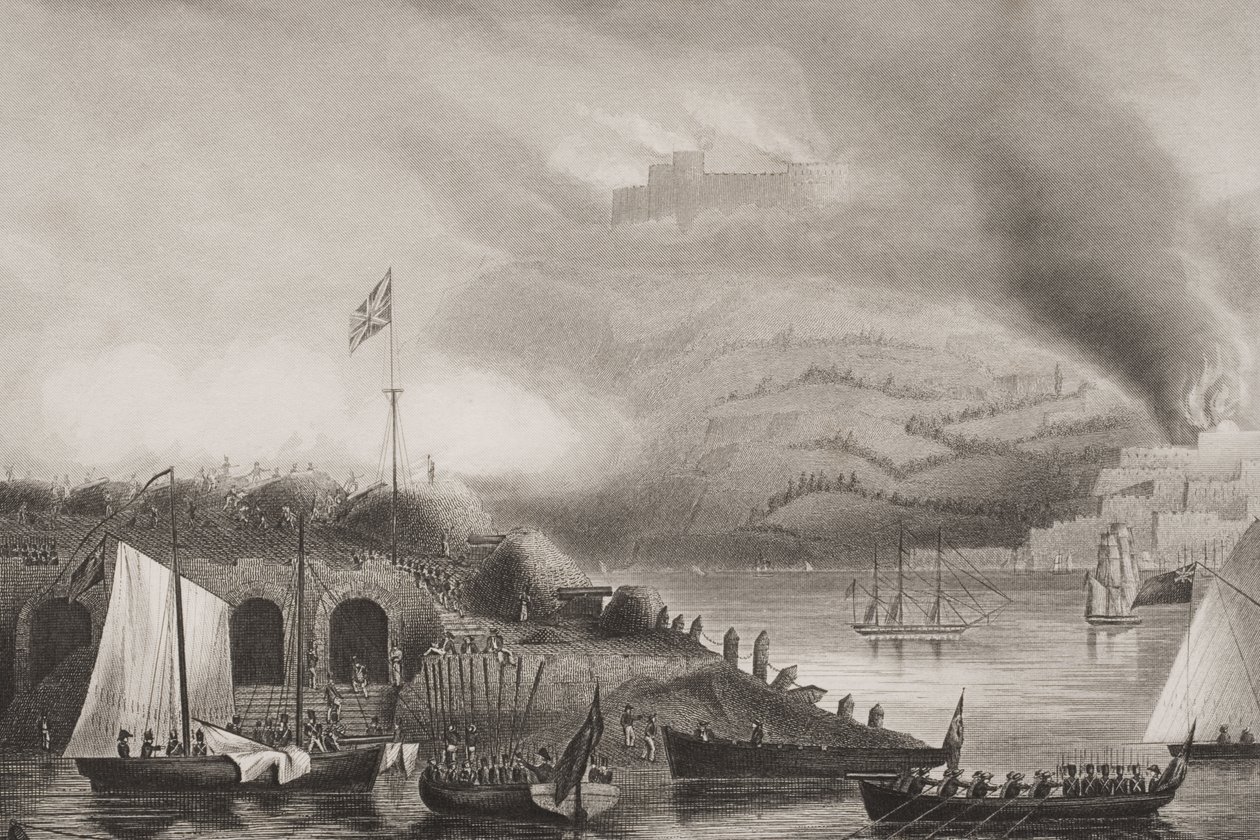San Sebastianin myrsky, 31. elokuuta 1813, kuvitus teoksesta Englannin taistelut merellä ja maalla, kirjoittaja Lieut. Eversti Williams (kaiverrus) tekijältä G.W. Terry