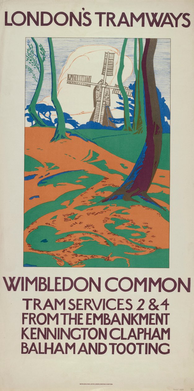 "Wimbledon Common", Lontoon kreivikuntaneuvoston LCC Tramways -juliste, 1923 tekijältä GW Widmer