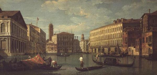 Grand Canal, Venetsia, Palazzo Mocenigo, Palazzo Balbi, Santa Maria Gloriosa dei Frari ja Campo S.Toma tekijältä G. (Follower of A. Canaletto) Canaletto