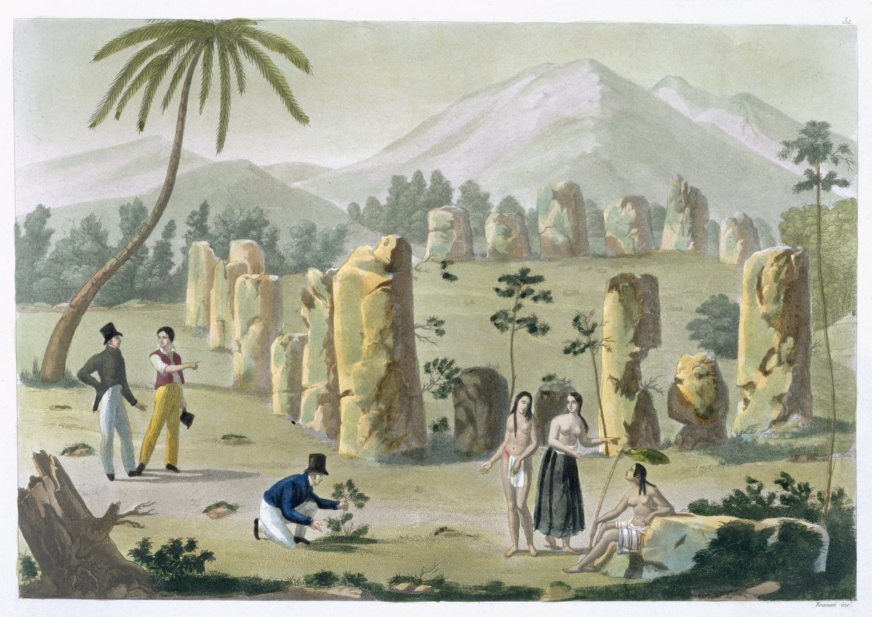"House of the Ancients", Island of Tinian, levy 31 Jules Ferrarion teoksesta "Le Costume Ancien et Moderne", julkaistu noin 1820-30-luvulla (katso myös 206893) tekijältä G. Bramati